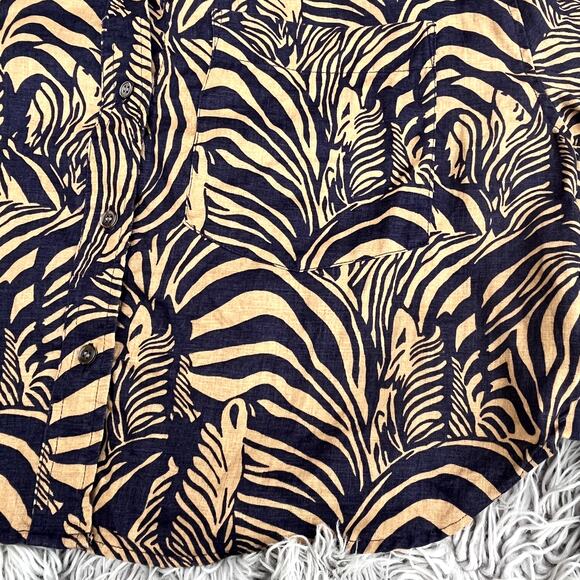 Banana Republic Heritage Expedition Zebra Print Button Down Top Linen Womens S - Picture 7 of 10